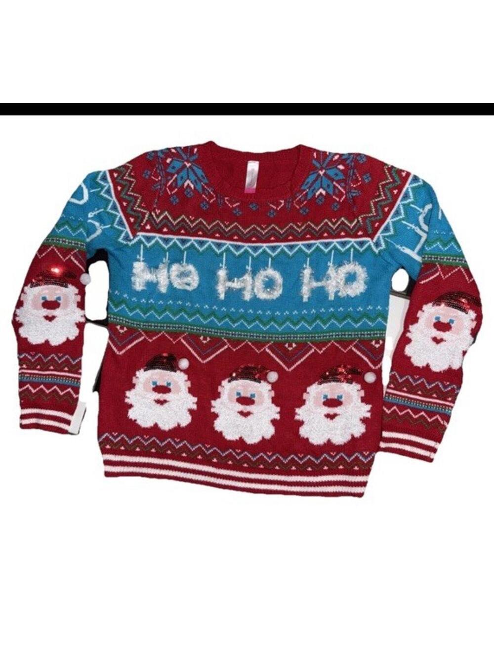 No Boundaries Ugly Christmas Sweater Tinsel Juniors XXL Holiday Sequin Santa